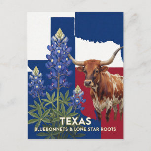 Texas Bluebonnet und Longhorn Staatssymbole Postkarte