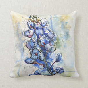 Texas Bluebonnet Wasserfarben Blume Design Kissen