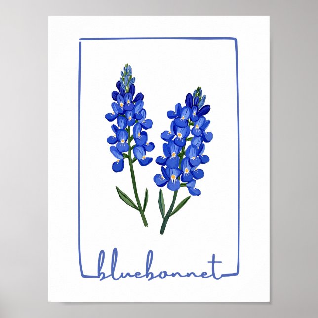 Texas Bluebonnet Wasserfarben Kunst drucken Poster (Vorne)