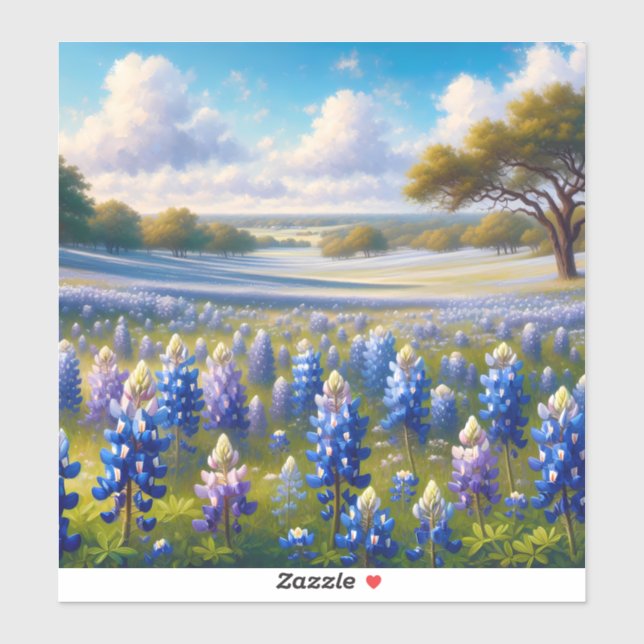Texas Bluebonnet-Wiesenlandschaft Aufkleber (Blatt)