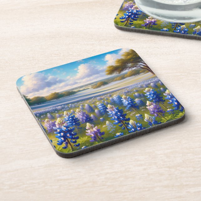 Texas Bluebonnet-Wiesenlandschaft Getränkeuntersetzer (Linke Seite)