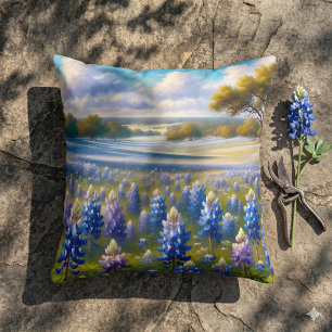 Texas Bluebonnet-Wiesenlandschaft Kissen