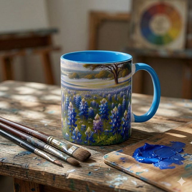 Texas Bluebonnet-Wiesenlandschaft Tasse (Texas Bluebonnet Meadow Landscape Mug)