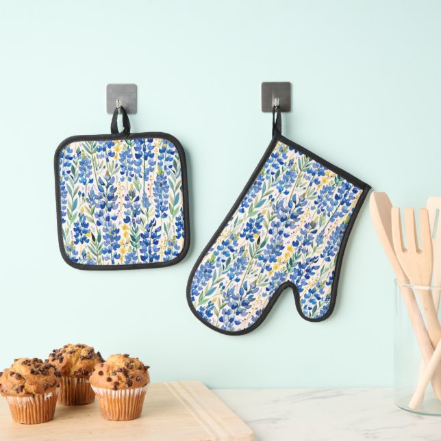 Texas Bluebonnet Wildblume Pattern Ofenhandschuh & Topflappen-Set (Insitu (Hängend))
