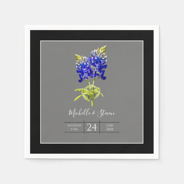 Texas Bluebonnets auf Dunkelgrau, Frühjahrssehen Serviette (Vorderseite)