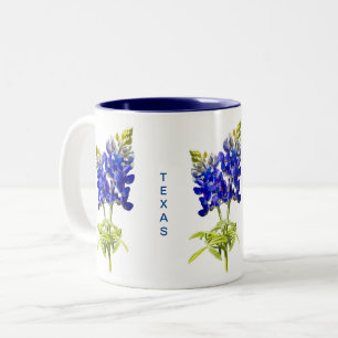 Texas Bluebonnets auf weißem Zweifarbigem Kaffeebe Zweifarbige Tasse