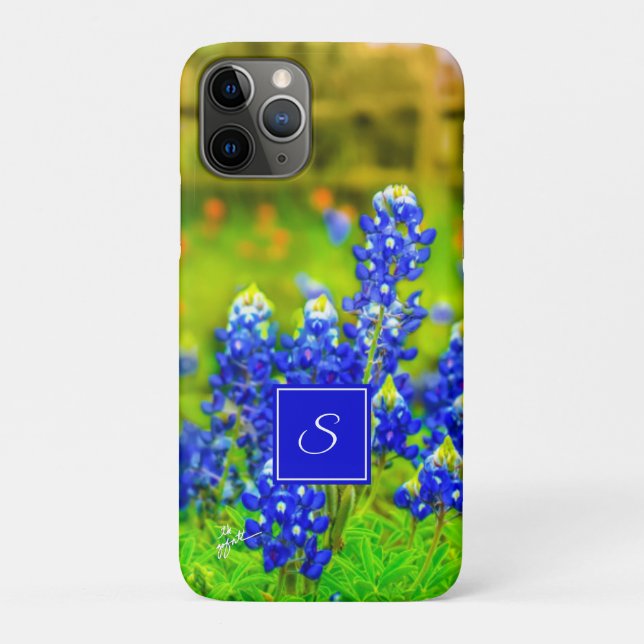 Texas Bluebonnets Floral Monogram Blue und Orange Case-Mate iPhone Hülle (Rückseite)