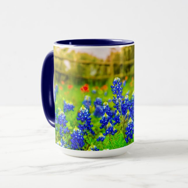 Texas Bluebonnets Landzaun Moderne Landschaft Tasse (Vorderseite Links)
