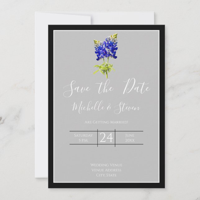 Texas Bluebonnets on Light Gray, Spring, Rett Date Einladung (Vorderseite)