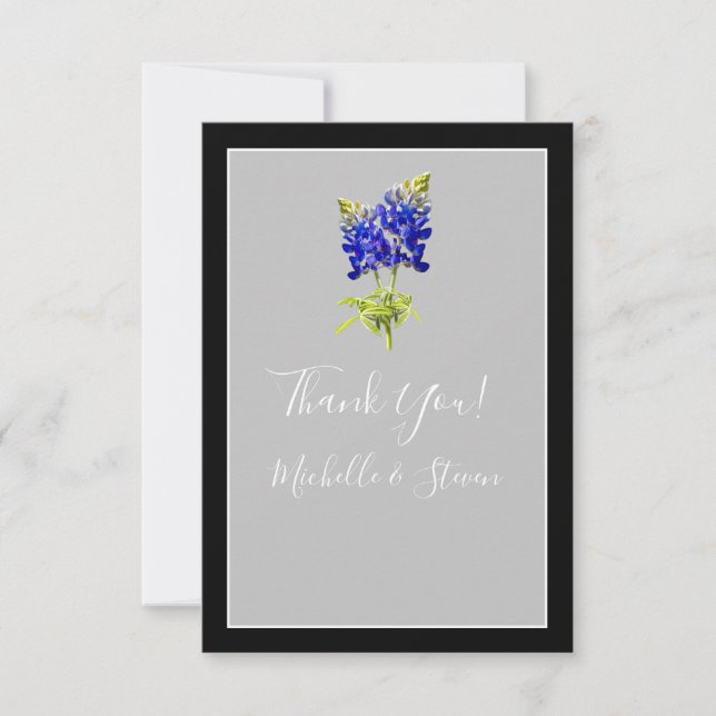 Texas Bluebonnets on Light Gray, Spring Wedding Dankeskarte (Vorderseite)