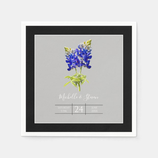 Texas Bluebonnets on Light Gray, Spring Wedding Serviette (Vorderseite)