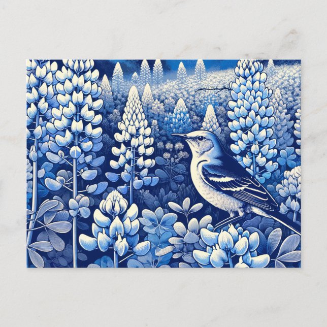 Texas Bluebonnets und Northern Mockingbird Texan Postkarte (Vorderseite)