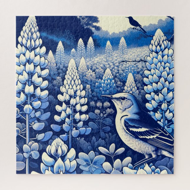 Texas Bluebonnets und Northern Mockingbird Texan Puzzle (Vertikal)