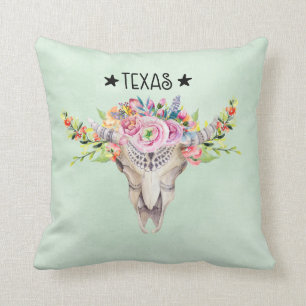 Texas Boho Kuhschädel mit Blume Chic Trendy Kissen
