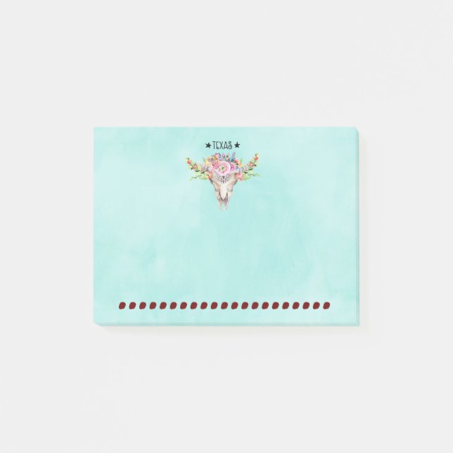 Texas Boho Kuhschädel mit Blume Chic Trendy Post-it Klebezettel (Vorderseite)