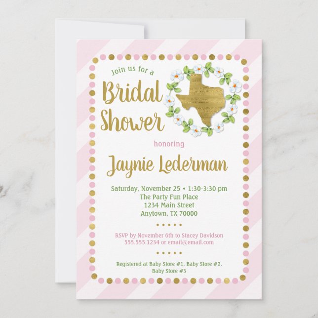 Texas Bridal Dusche Einladung Pink Gold (Vorderseite)