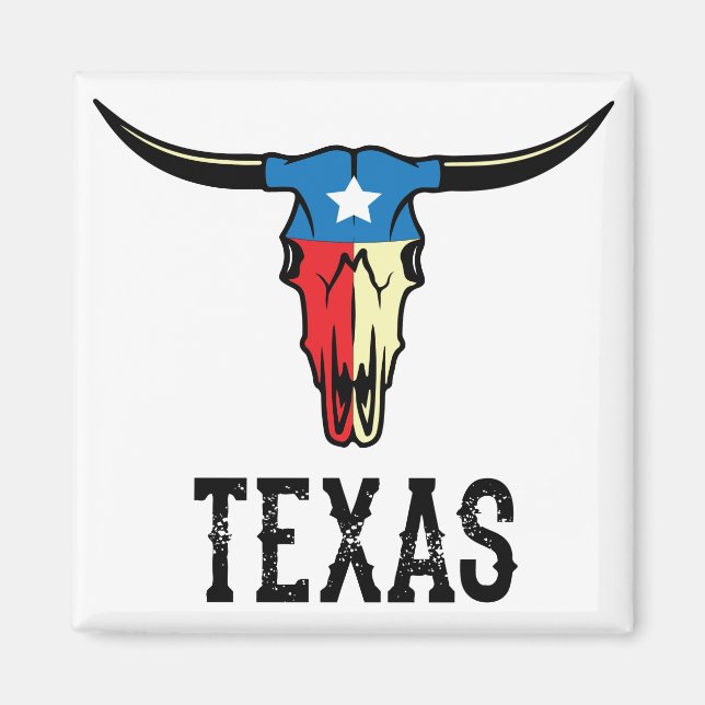 Texas Bull Longhorn Skull Texan Flag Magnet (Vorne)