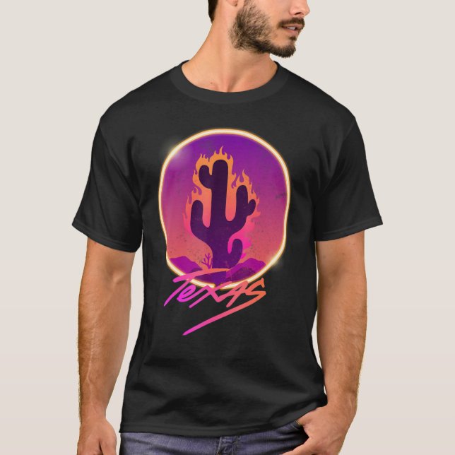 Texas Burning Cactus Neon Vogue Style T-Shirt (Vorderseite)
