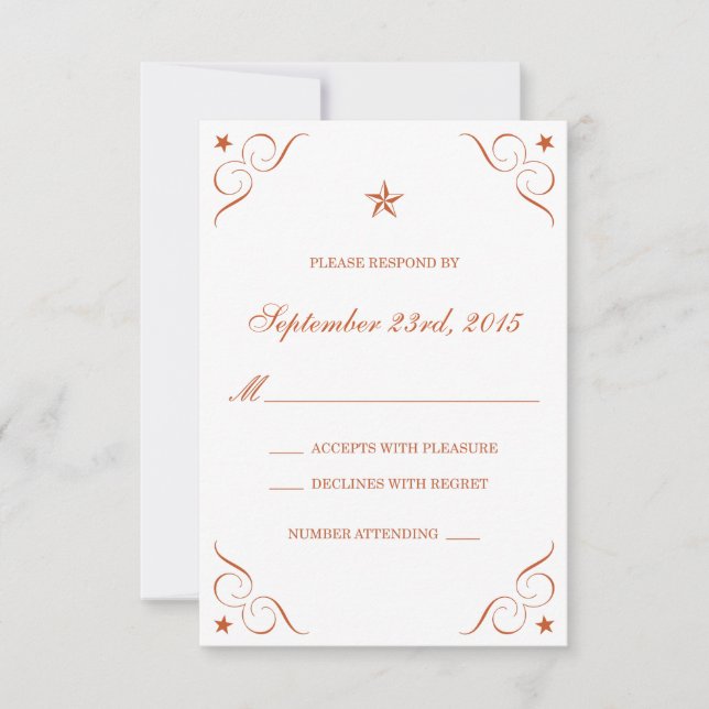 Texas Burnt Orange Lone Star Wedding RSVP Karten (Vorderseite)