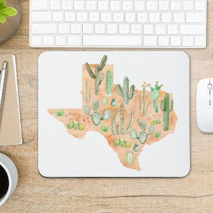 Texas Cactus succulent Watercolor Illustration Map Mousepad