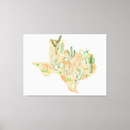 Texas Cactus Watercolor Illustration Map Leinwanddruck