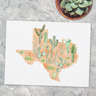 Texas Cactus Watercolor Illustration Map Postkarte