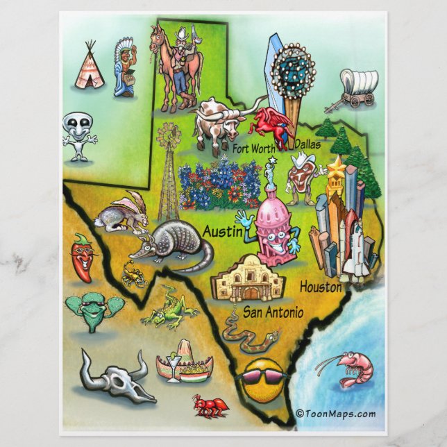 Texas Cartoon Map Flyer (Vorne)