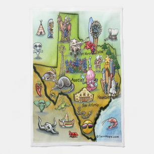 Texas Cartoon Map Geschirrtuch