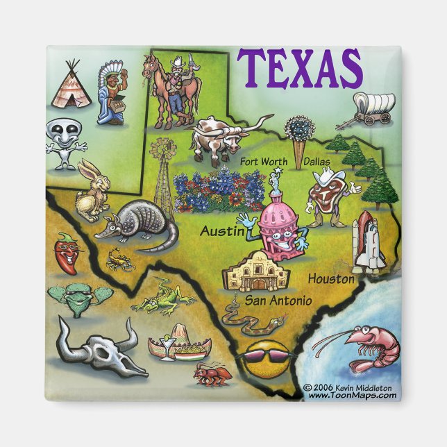 TEXAS Cartoon Map Magnet (Vorne)