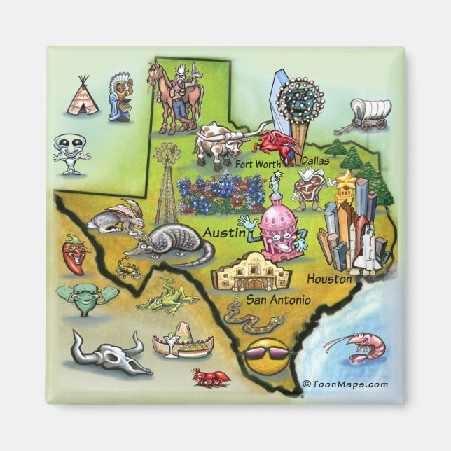 Texas Cartoon Map Magnet (Vorne)