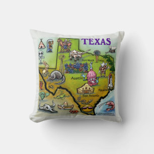 Texas Cartoon Map Pillow Kissen