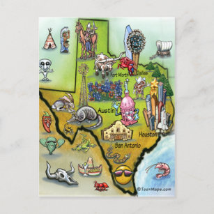 Texas Cartoon Map Postkarte