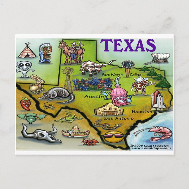 TEXAS Cartoon Map Postkarte (Vorderseite)