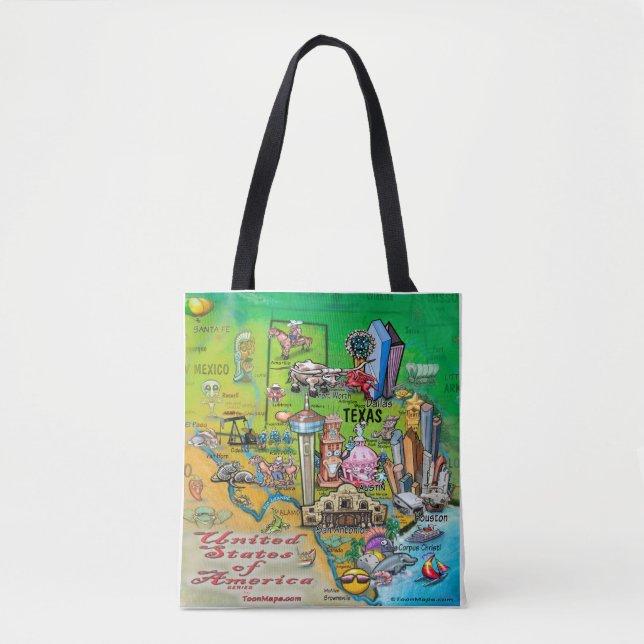 Texas Cartoon Map Tote Bag (Vorderseite)