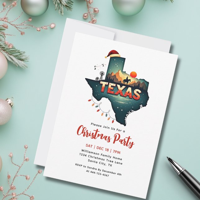 Texas Christmas Map Feiertag Party Einladung (Add your details to personalize.  Other items available in collection)