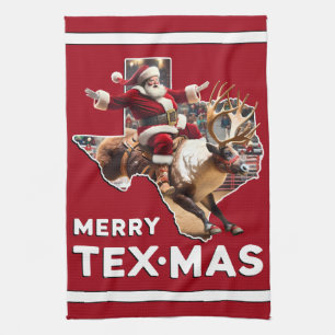 Texas Christmas Merry Texmas Santa Reindeer Rodeo Geschirrtuch
