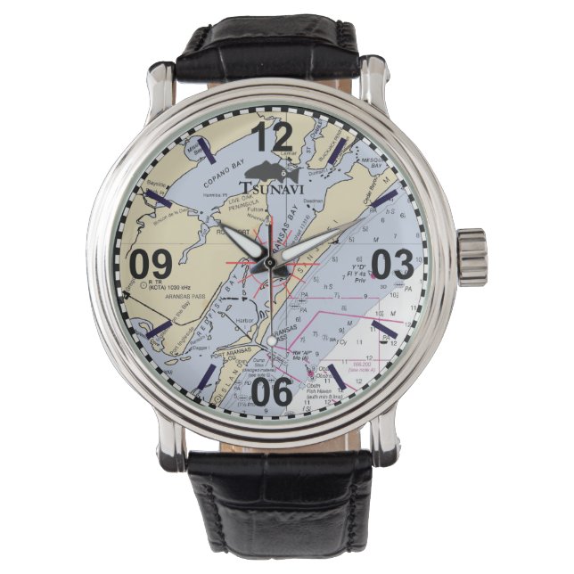 Texas Coastal Bend Nautic Chart Watch Armbanduhr (Vorderseite)