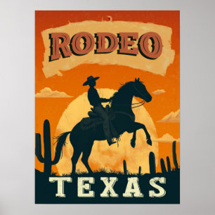 Texas Cowboy Rodeo Vintag Poster
