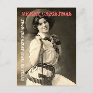 Texas Cowgirl Weihnachtsgrüße Feiertagspostkarte