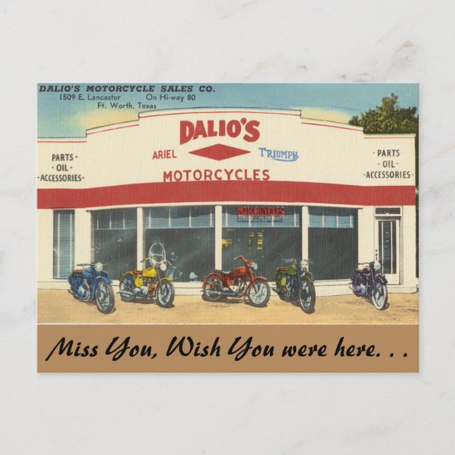 Texas, Dalios Motorräder, Fort Worth Postkarte (Vorderseite)