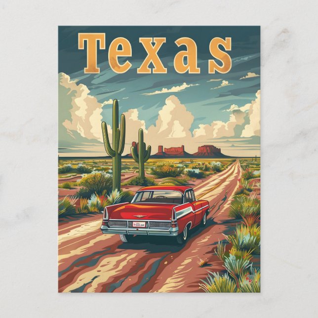 Texas Desert Vintage Car Postkarte (Vorderseite)