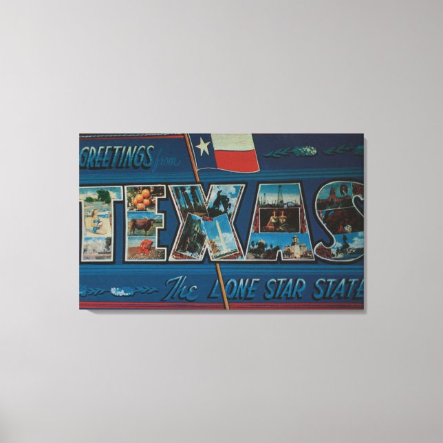 Texas (einstündige Flagge)Große Buchstabenszenen Leinwanddruck (Vorderseite)