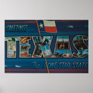 Texas (einstündige Flagge)Große Buchstabenszenen Poster