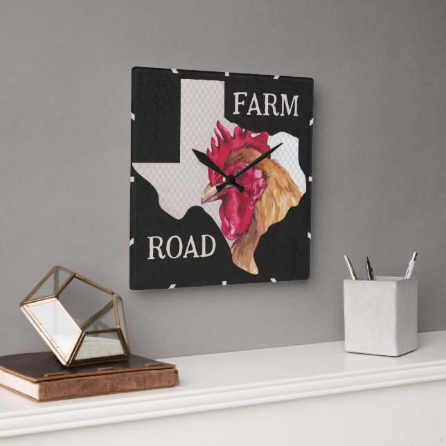 Texas Farm Road Chicken Quadratische Wanduhr (Büro)