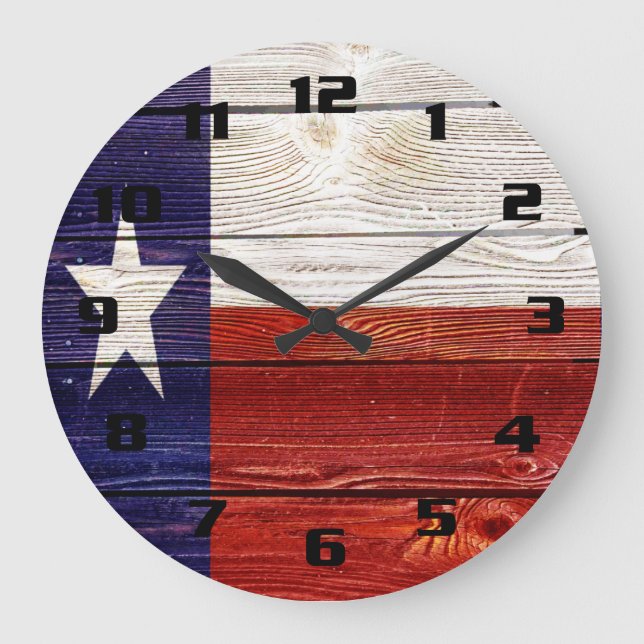 Texas-Flag auf rustikaler Holzstruktur Große Wanduhr (Vorderseite)