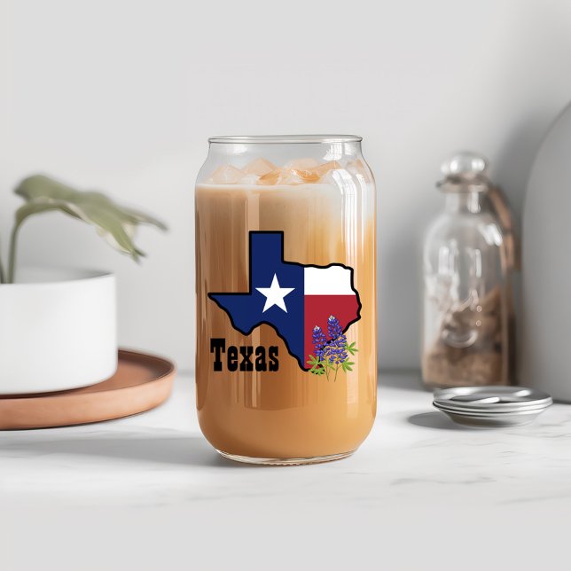 Texas Flag & Blume Bluebonnet mit Individuelle Nam Dosenglas (Von Creator hochgeladen)