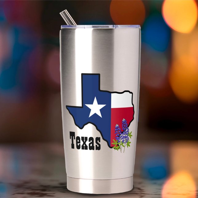 Texas Flag & Blume Bluebonnet mit Individuelle Nam Thermobecher (Von Creator hochgeladen)