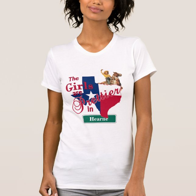 Texas Flag Form CUSTOM Cowgirl Mädchen sind Hübsch T-Shirt (Vorderseite)