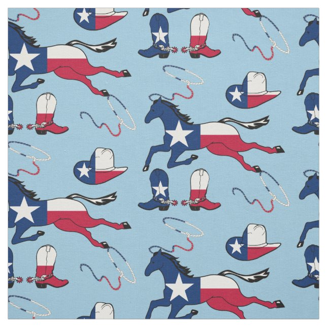 Texas Flag Pferde Hasen und Stiefel blau Stoff (Muster)