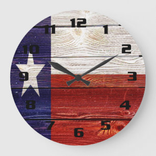 Texas-Flagge auf rustikaler Holzstruktur Große Wanduhr